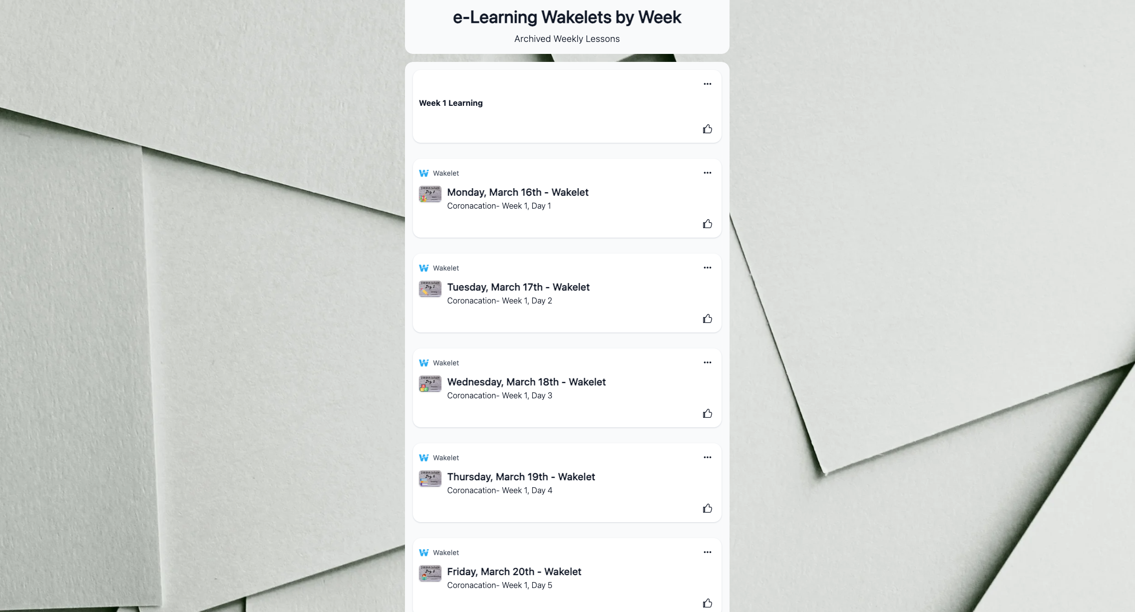 E-Learning Wakelets by Week