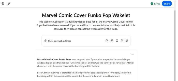 Screen capture of the Marvel Comic Cover Funko Pop Wakelet
